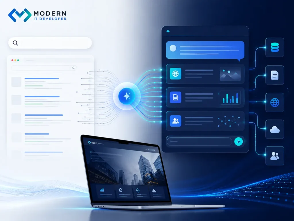 AI-powered search discovery process connecting users with business information