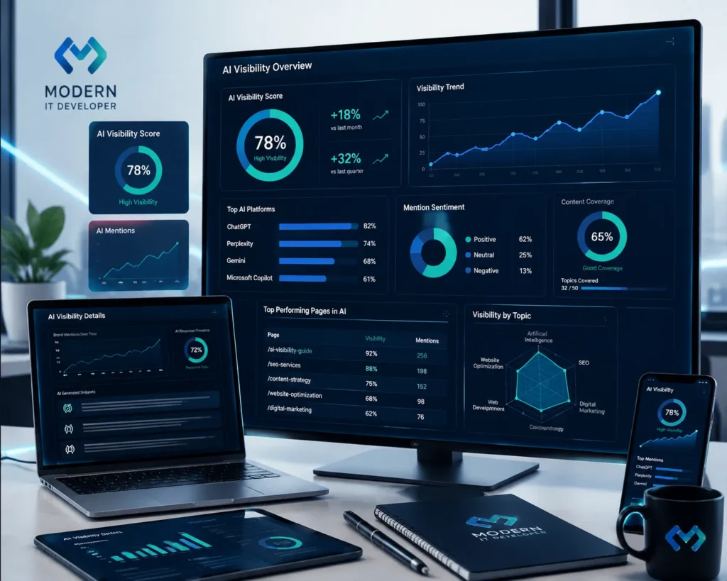 AI search visibility tools analyzing website performance and brand presence