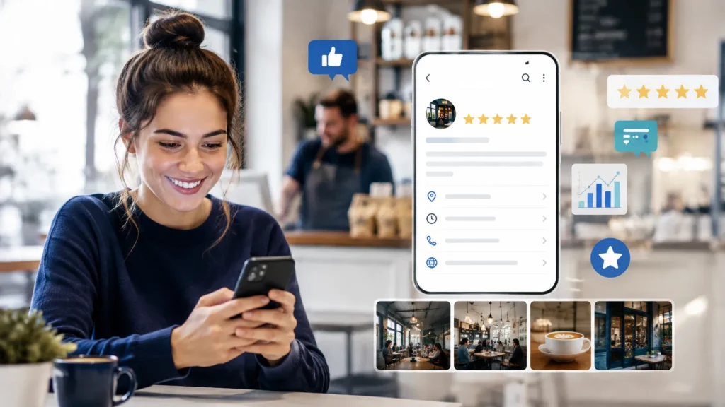 Customer reviews and photos supporting local business visibility on Google