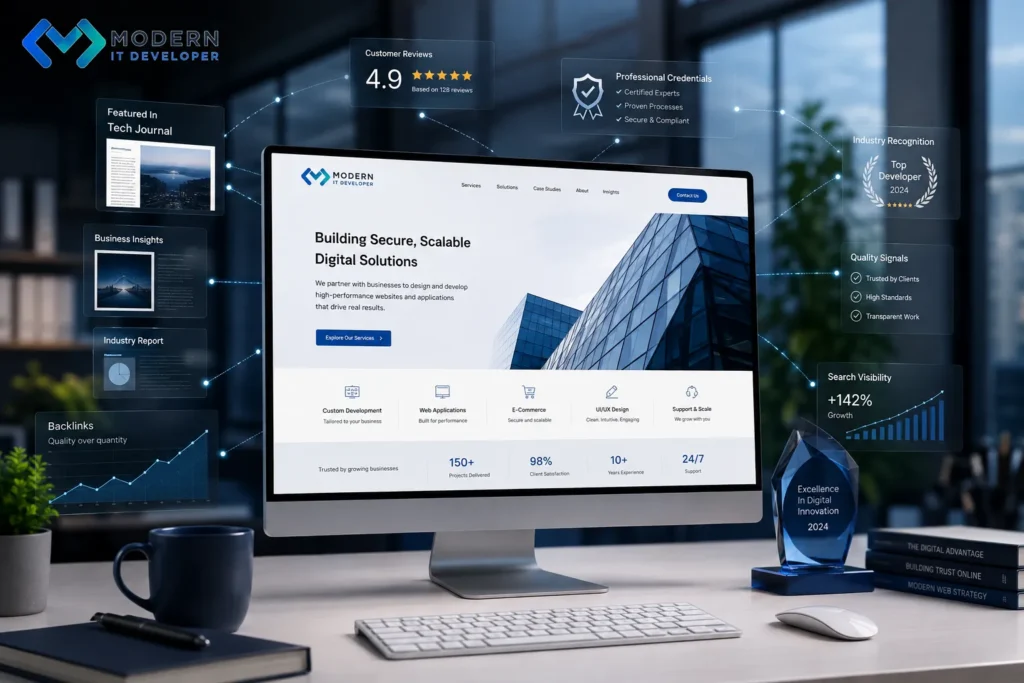 Website authority signals including backlinks, reviews and digital PR