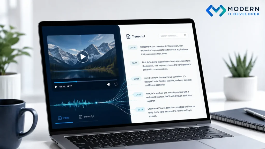 YouTube video converted into a searchable text transcript for AI analysis