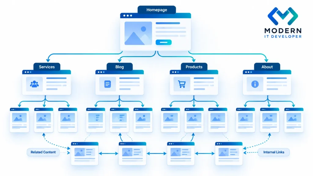 Website architecture and internal linking visualization for SEO