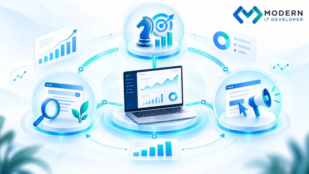 Diagram showing how digital marketing SEO and PPC work together
