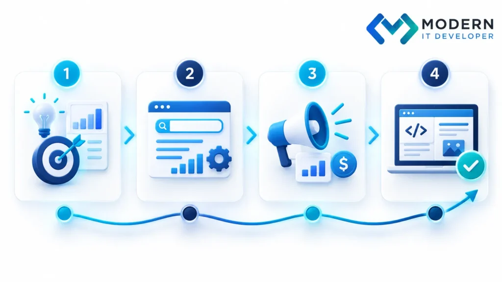 Step by step learning path from digital marketing fundamentals to SEO PPC and practical projects