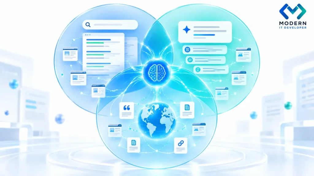 Visual comparison of SEO AEO GEO and AI SEO strategies
