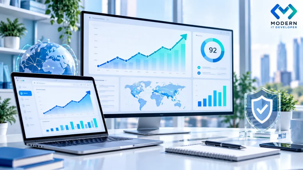 SEO analytics showing website authority and online visibility growth
