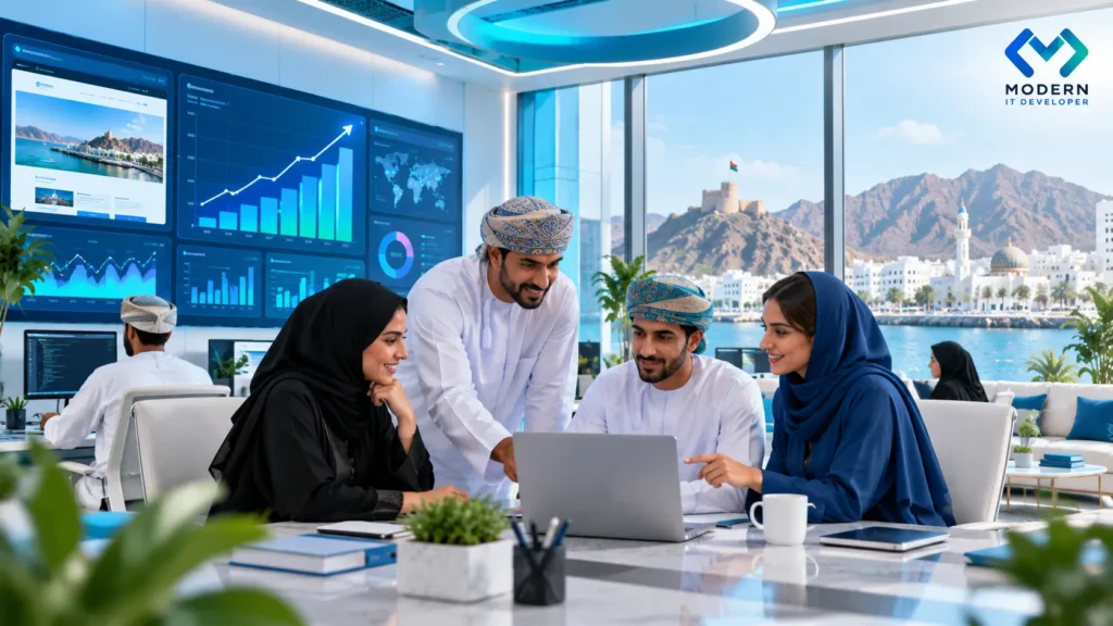 Dune Seed office in Muscat with digital growth screens