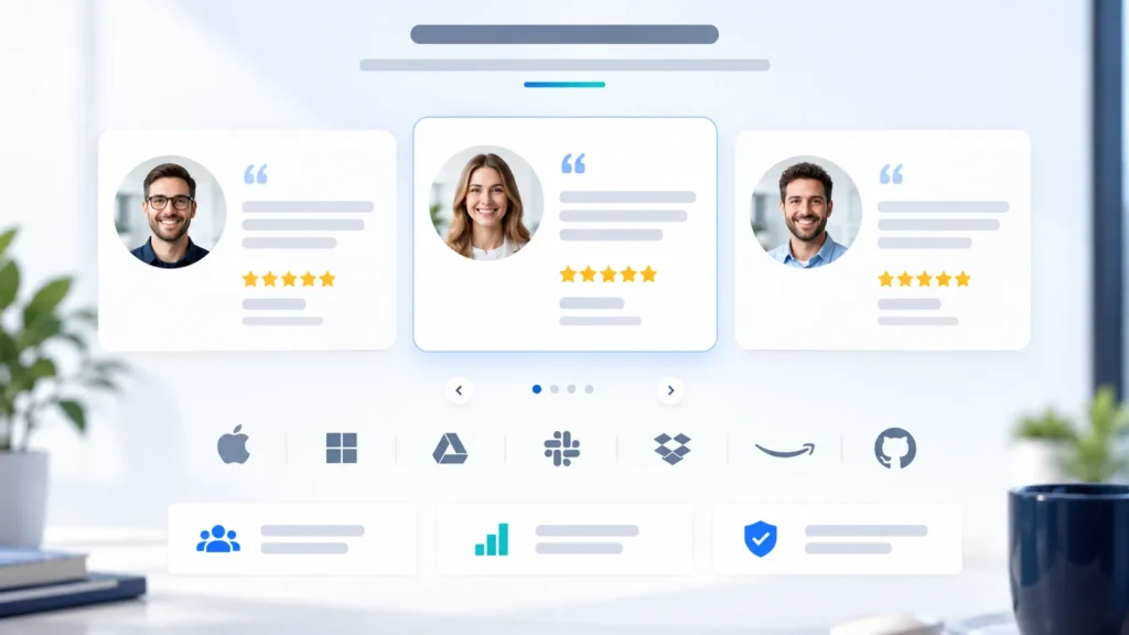 Customer reviews and trust signals displayed on a landing page