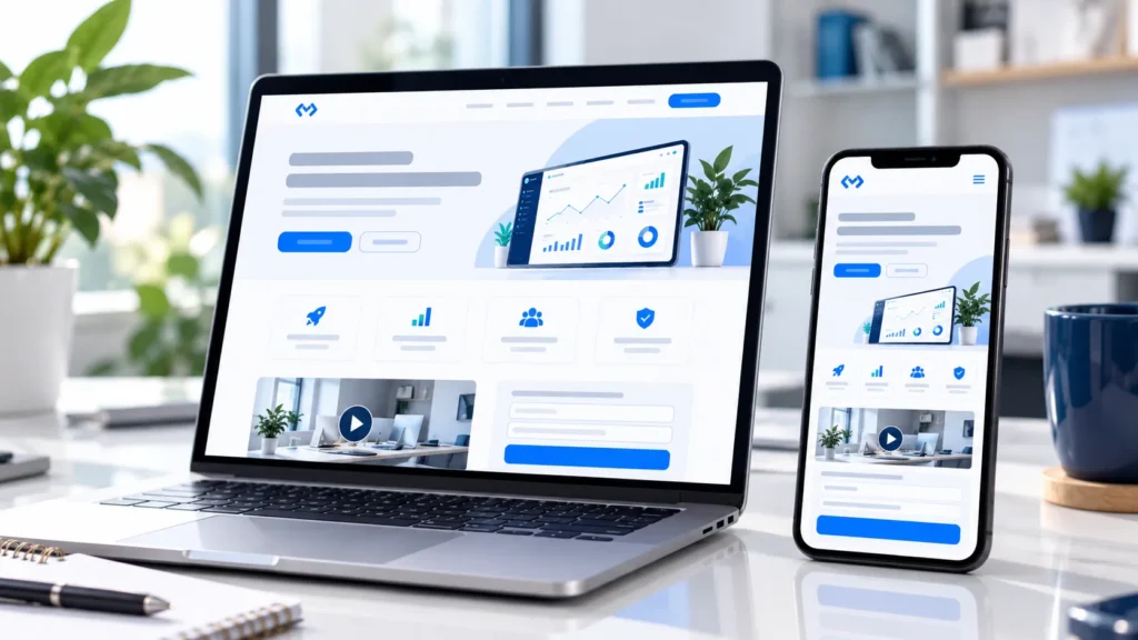 Responsive landing page design displayed on smartphone devices