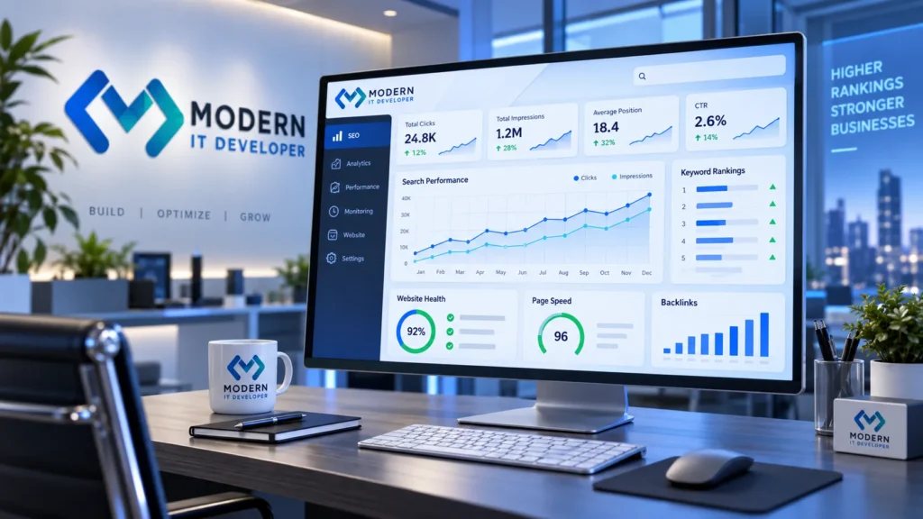 Website analytics dashboard showing search performance monitoring