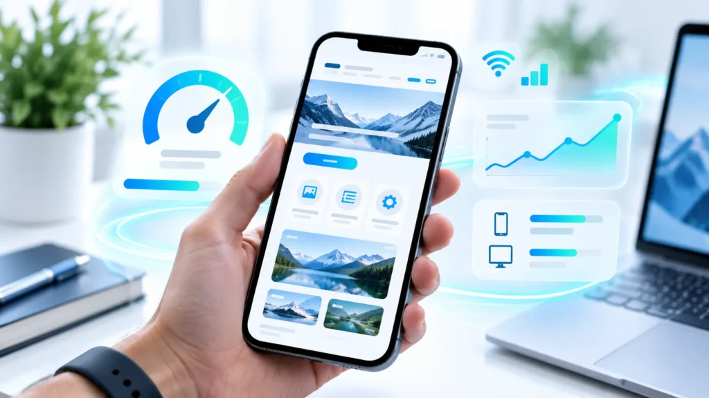 Mobile website speed test on a smartphone
