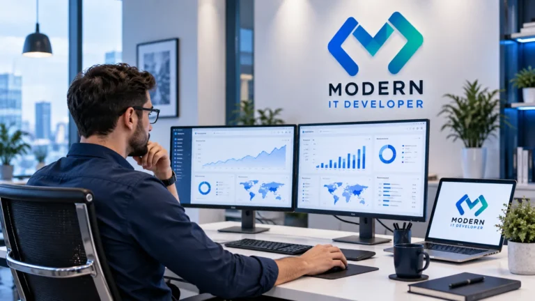 Business owner analyzing marketing data dashboard