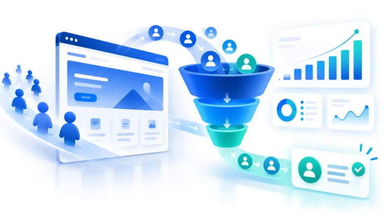 Website conversion optimization strategy showing how visitors become customers through improved user experience