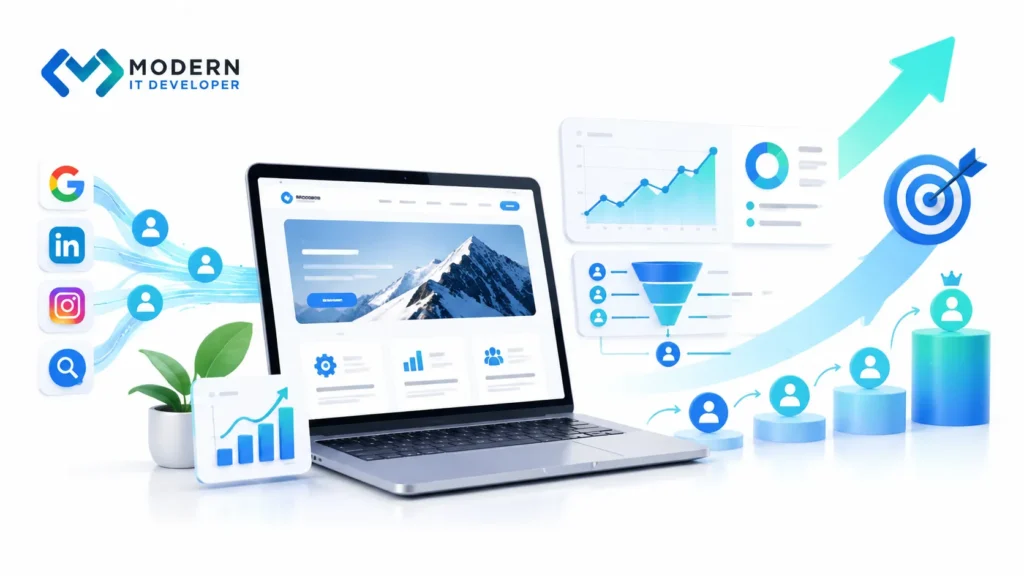 Website growth visualization showing improved conversions and digital marketing success