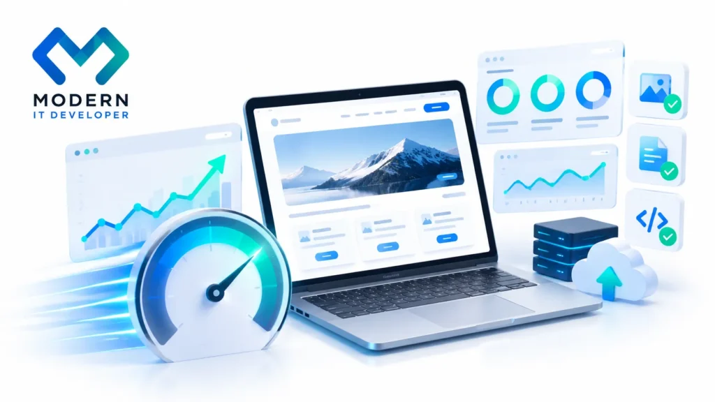 Website performance optimization concept showing faster loading speed and improved user experience