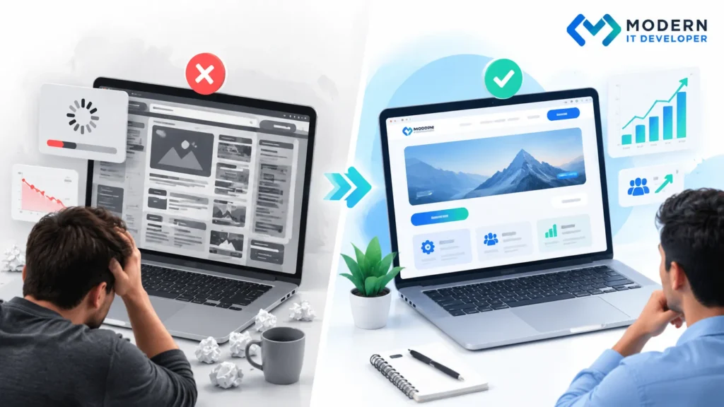 Comparison between poorly optimized and conversion-focused website design
