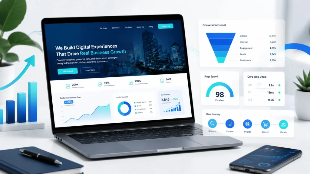 Professional website conversion optimization strategy with analytics and user experience elements