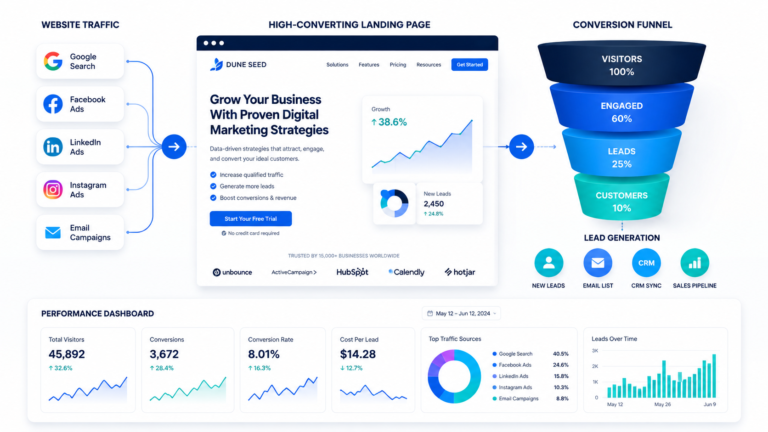 Landing page conversion optimization strategy for increasing leads.
